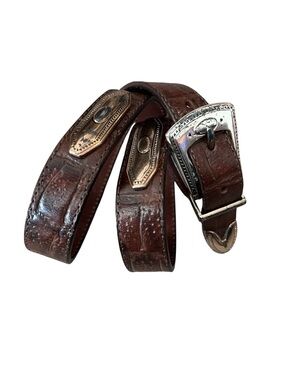 Vintage 1990 Brighton Brown Embossed Leather Medallion Belt size M / 30
